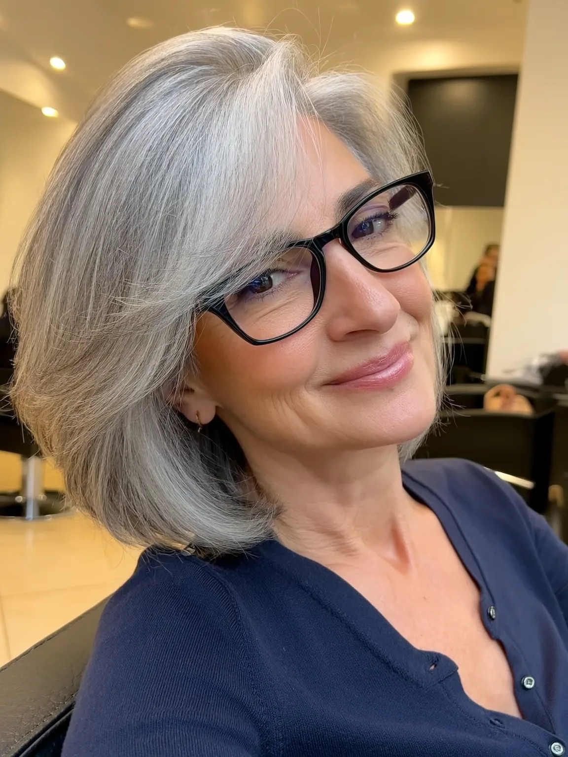 Chin-Length Straight Silver Gray Layered Bob